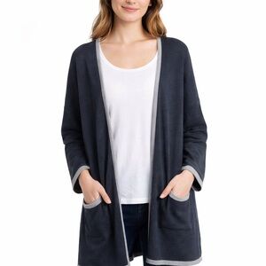 Eileen Fisher Extra Fine Merino Wool Cardigan Sweater Womens M Long Charcoal Gra